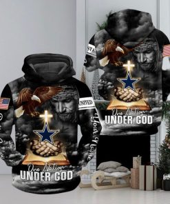 NFL Dallas Cowboys Custom Name One Nation Under God Pullover Hoodie Ver 2