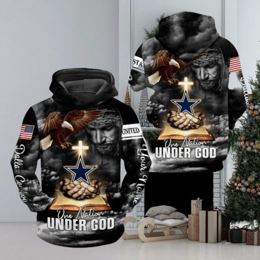 NFL Dallas Cowboys Custom Name One Nation Under God Pullover Hoodie Ver 2