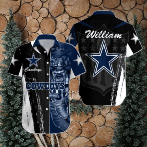 NFL Dallas Cowboys Custom Name Special Half Tone Mascot Hawaiian Shirt