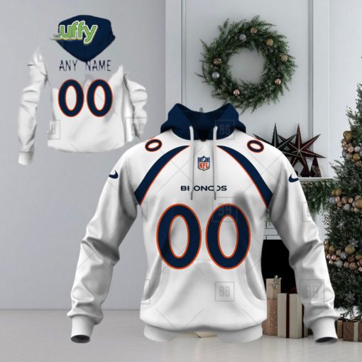 NFL Denver Broncos Custom Name Number White Road Jersey Pullover Hoodie