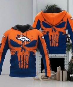 NFL Denver Broncos Punisher Skull Orange Navy Blue Pullover Hoodie