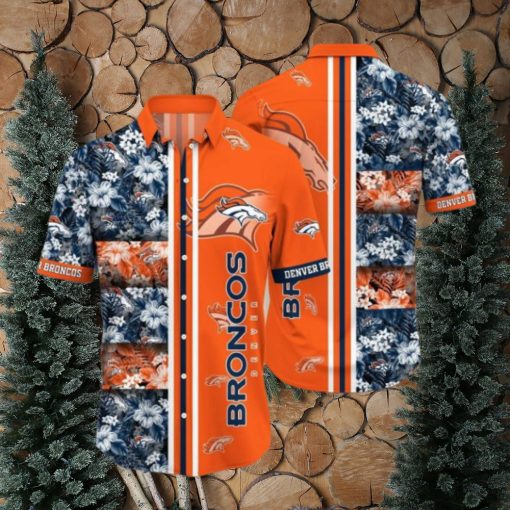 NFL Denver Broncos Tropical Flowers Orange Hawaiian Shirt