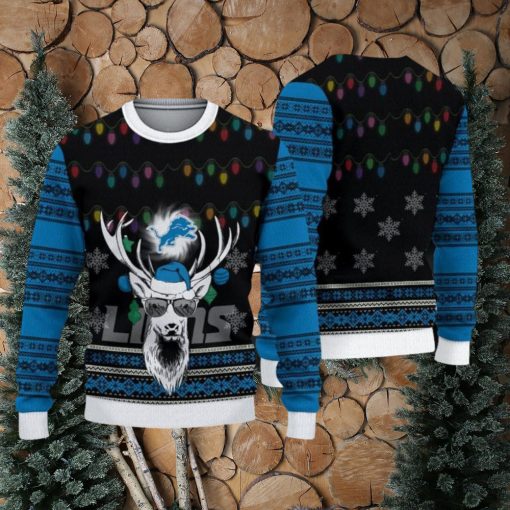 NFL Detroit Lions Christmas Reindeer V3 Sport Christmas Ugly Sweater 3D