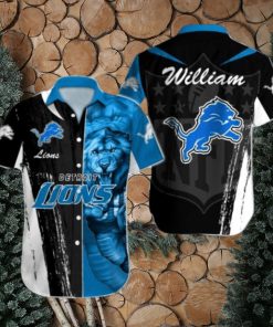 NFL Detroit Lions Custom Name Special Half Tone Mascot Hawaiian Shirt