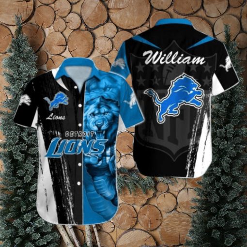 NFL Detroit Lions Custom Name Special Half Tone Mascot Hawaiian Shirt