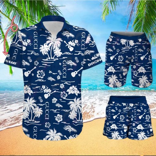 NFL Detroit Lions Gucci Logo Pattern Hawaiian Shirt & Shorts