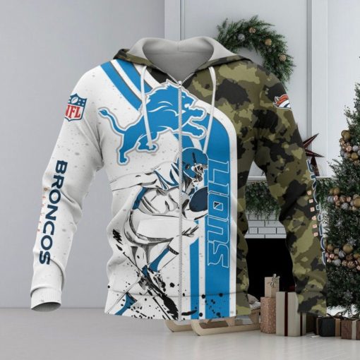 NFL Detroit Lions White Blue Camo Zip Up Hoodie