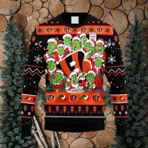 NFL Fans Cincinnati Bengals 12 Grinch Xmas Day Christmas Ugly Sweater For Men Women