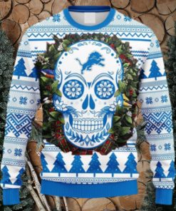 NFL Fans Detroit Lions Skull Flower Ugly Christmas Ugly Sweater For Men Women