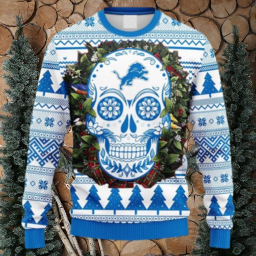 NFL Fans Detroit Lions Skull Flower Ugly Christmas Ugly Sweater For Men Women