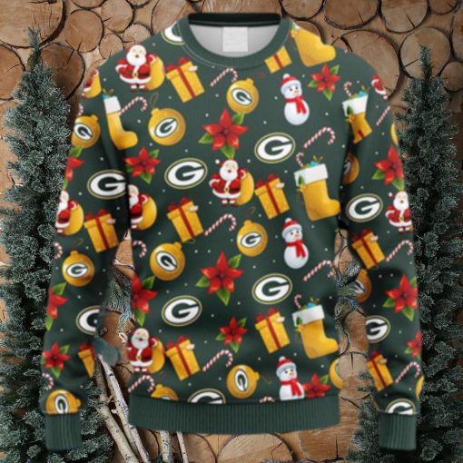 NFL Fans Green Bay Packers Santa Claus Snowman Christmas Ugly Sweater For Men Women