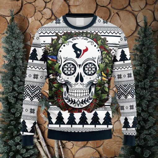 NFL Fans Houston Texans Skull Flower Ugly Christmas Ugly Sweater For Men Women