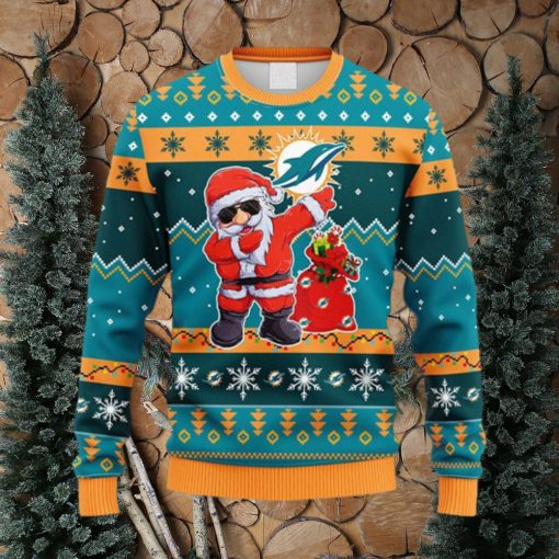 NFL Fans Miami Dolphins Dabbing Santa Claus Christmas Ugly Sweater For Men Women