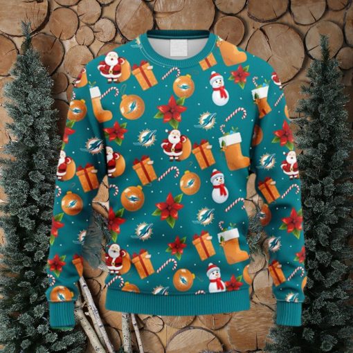 NFL Fans Miami Dolphins Santa Claus Snowman Christmas Ugly Sweater For Men Women