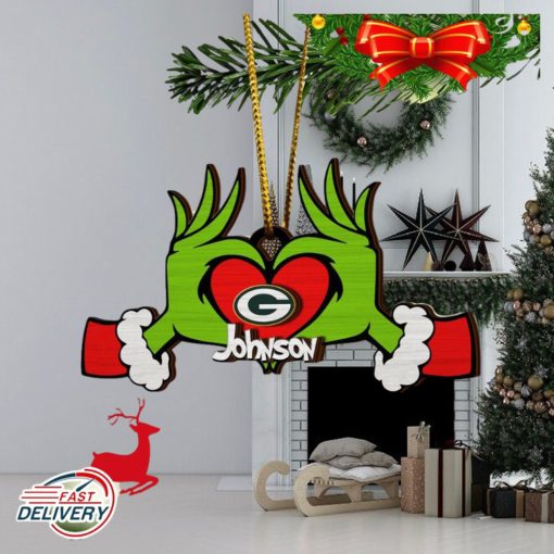 NFL Green Bay Packers And Grinch Xmas Ornament Custom Your Name 2023 Christmas Tree Decorations