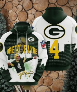 NFL Green Bay Packers Brett Favre Dark Green White Pullover Hoodie