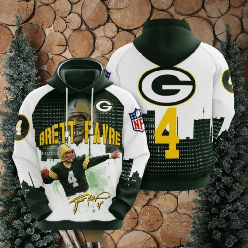 NFL Green Bay Packers Brett Favre Dark Green White Pullover Hoodie