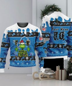 NFL Grinch Fuck Them Detroit Lions Ugly Xmas Wool Knitted Sweater