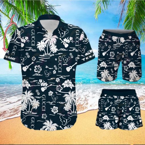 NFL Houston Texans Gucci Logo Pattern Hawaiian Shirt & Shorts