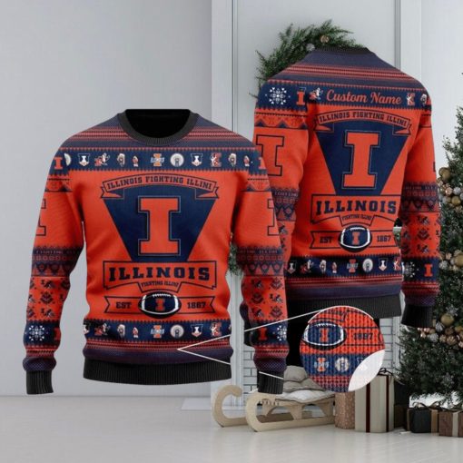 NFL Illinois Fighting Illini Football Team Logo 3D Printed Ugly Christmas Sweater