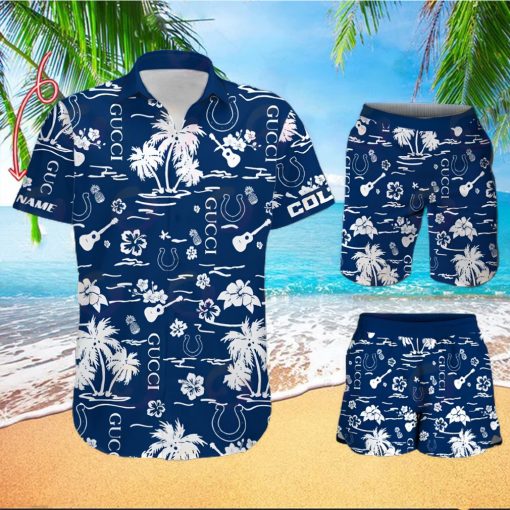 NFL Indianapolis Colts Gucci Logo Pattern Hawaiian Shirt & Shorts