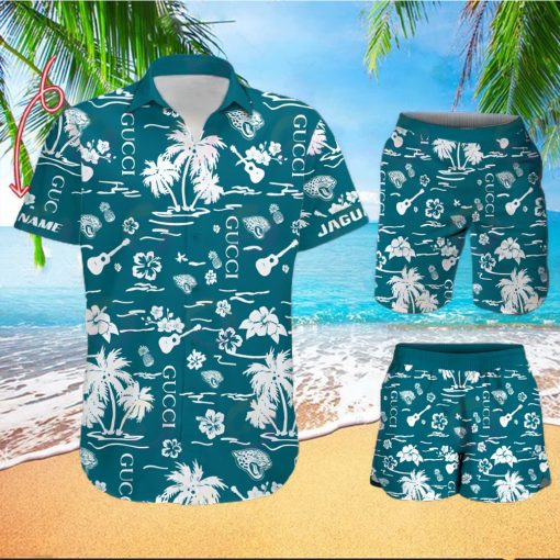 NFL Jacksonville Jaguars Gucci Logo Pattern Hawaiian Shirt & Shorts