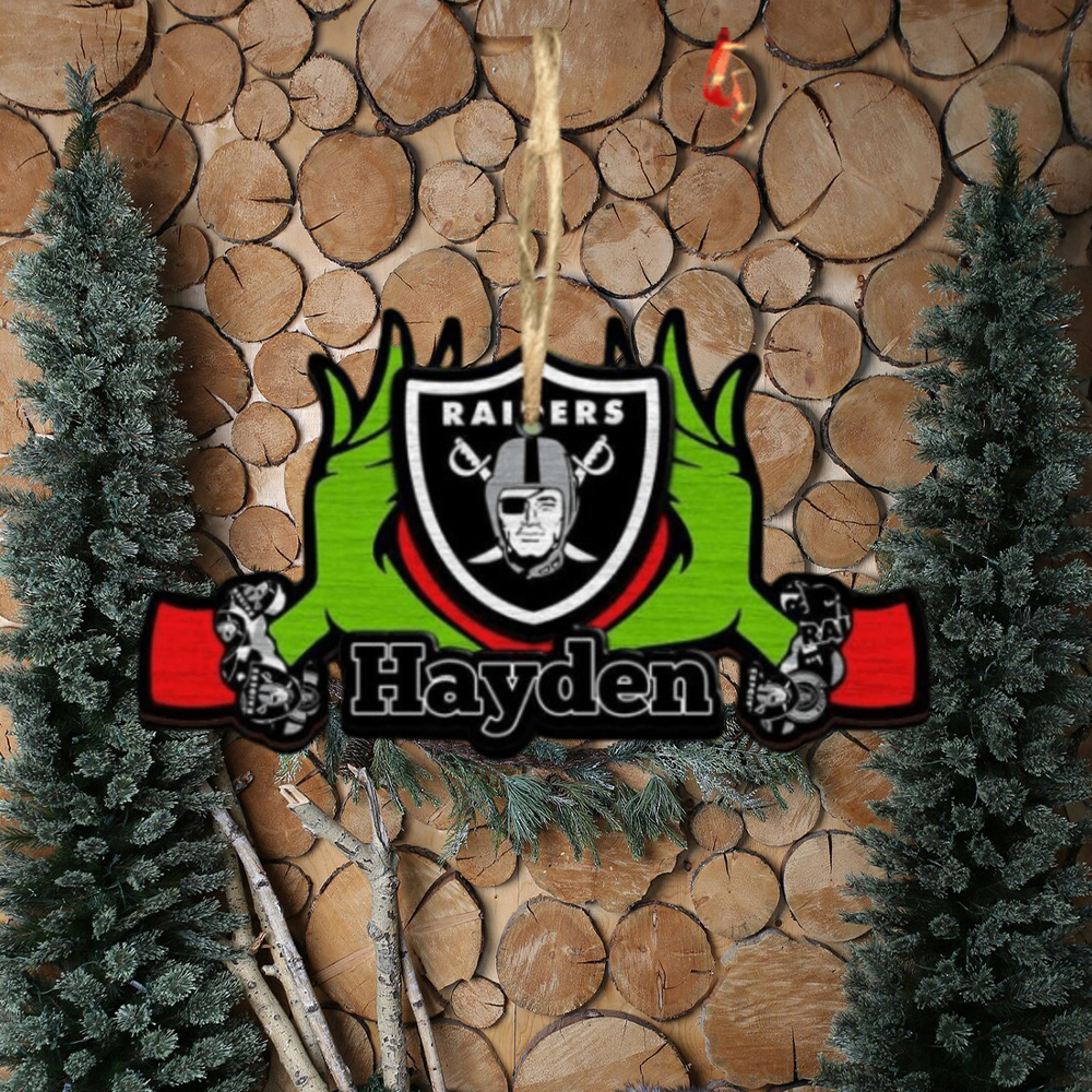 Las Vegas Raiders Logo NFL Ugly Grinch Christmas Ornament Custom Name