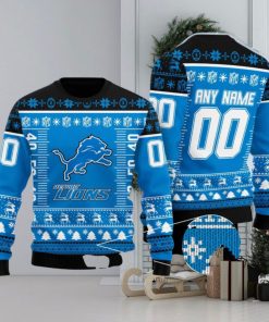 NFL Logo Detroit Lions Ugly Christmas Custom Number And Name