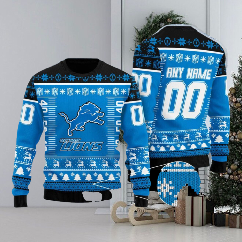NFL Logo Detroit Lions Ugly Christmas Custom Number And Name