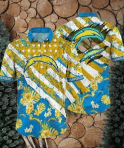 NFL Los Angeles Chargers Gold Flowers Blue Hawaiian Shirt V2