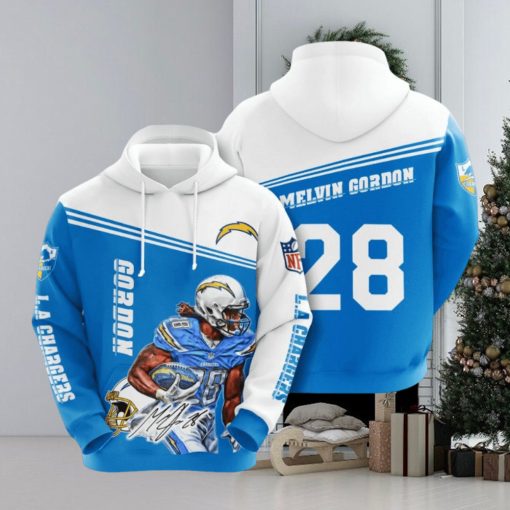 NFL Los Angeles Chargers Melvin Gordon Powder Blue White Pullover Hoodie