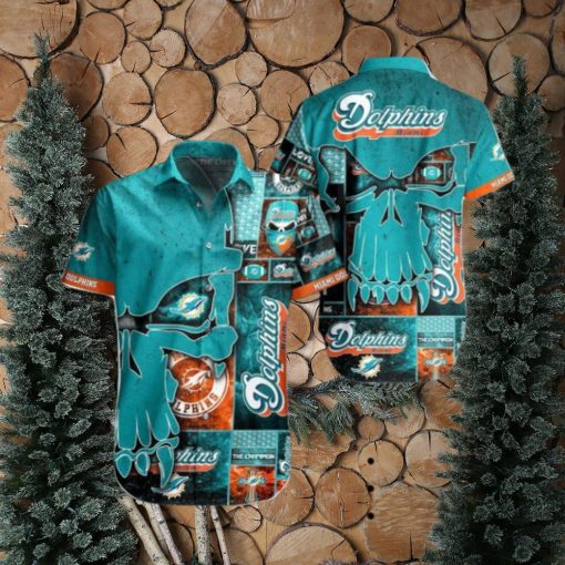 NFL Miami Dolphins Aqua Punisher Skull Hawaiian Shirt
