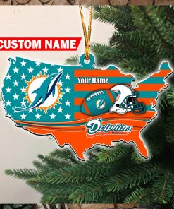 NFL Miami Dolphins Flag Map US Personalized Christmas Ornaments