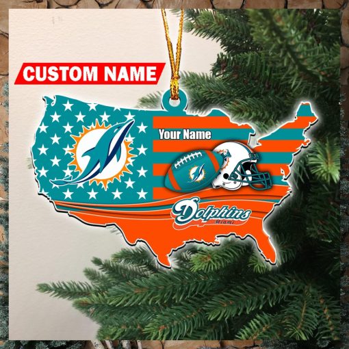 NFL Miami Dolphins Flag Map US Personalized Christmas Ornaments