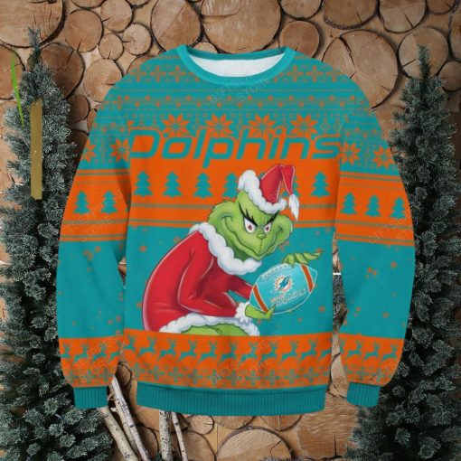 NFL Miami Dolphins Grinch AOP Ugly Christmas Sweater Christmas Gift For Men And Women