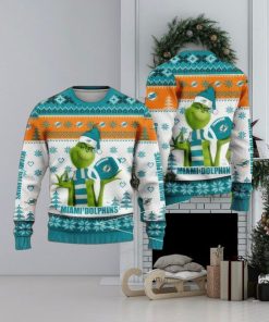 NFL Miami Dolphins Grinch Cool Ugly Christmas Sweater Snowstorm