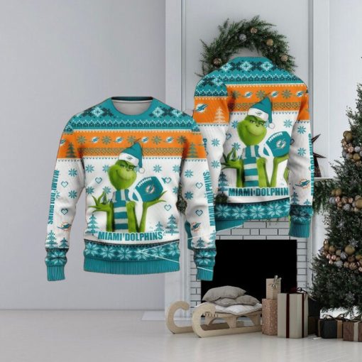 NFL Miami Dolphins Grinch Cool Ugly Christmas Sweater Snowstorm