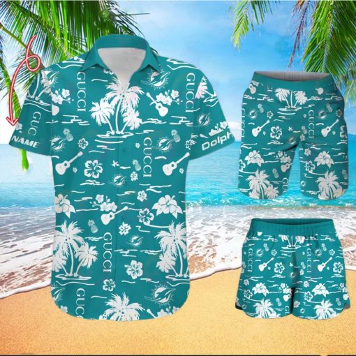 NFL Miami Dolphins Gucci Logo Pattern Hawaiian Shirt & Shorts