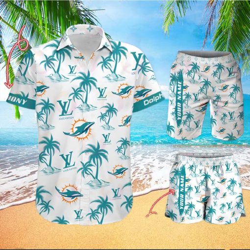 NFL Miami Dolphins Louis Vuitton Logo Pattern Hawaiian Shirt & Shorts