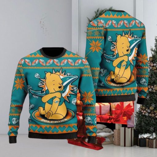 NFL Miami Dolphins Ugly Christmas Sweater AOP Poinsettia