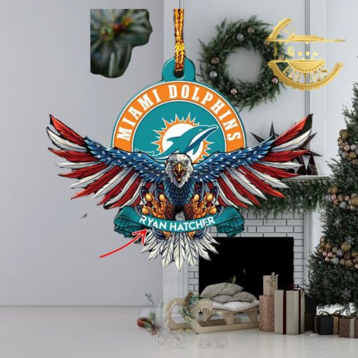 NFL Miami Dolphins Xmas American US Eagle Custom Name Ornament