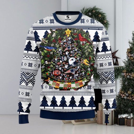 NFL New England Patriots Ugly Christmas Sweater Ball Pine Tree Christmas Unisex Sweater