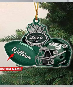 NFL New York Jets Rugby Ball Helmet Pattern Personalized 2023 Christmas Ornament