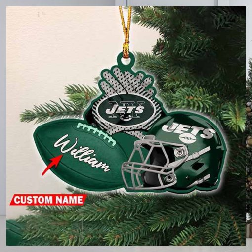 NFL New York Jets Rugby Ball Helmet Pattern Personalized 2023 Christmas Ornament