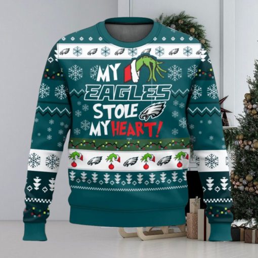 NFL Philadelphia Eagles Grinch Hand My Eagles Stole My Heart Ugly Christmas Sweater