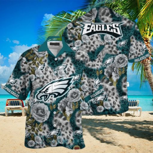 NFL Philadelphia Eagles Hawaiian Shirt Leopard Rose Pattern Summer Vacation Gift
