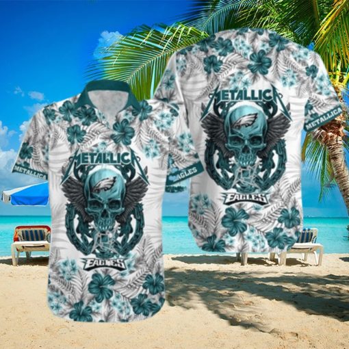 NFL Philadelphia Eagles Hawaiian Shirt Skull And Flower Pattern Beach Gift For Dad