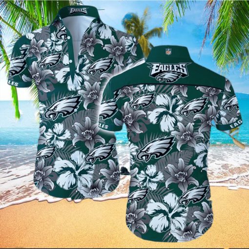 NFL Philadelphia Eagles Logo Flower Hawaiian Summer Beach Shirt Full Print