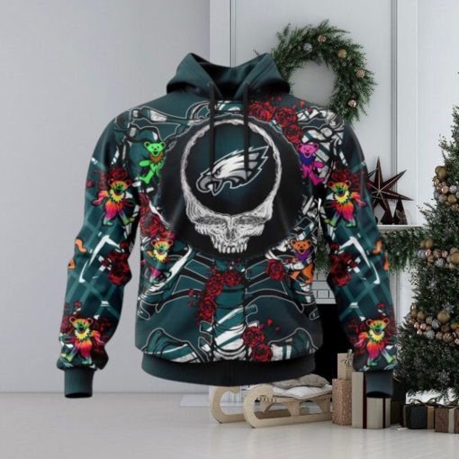 NFL Philadelphia Eagles Mix Grateful Dead, Personalized Name & Number Specialized Concepts Kits 3D Hoodie