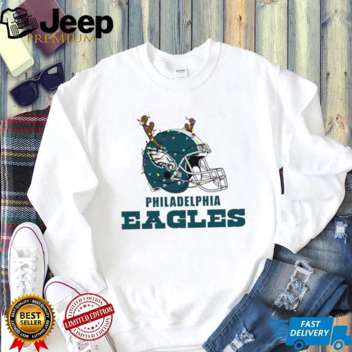 NFL Philadelphia Eagles football helmet deer antlers Christmas lights logo shirt